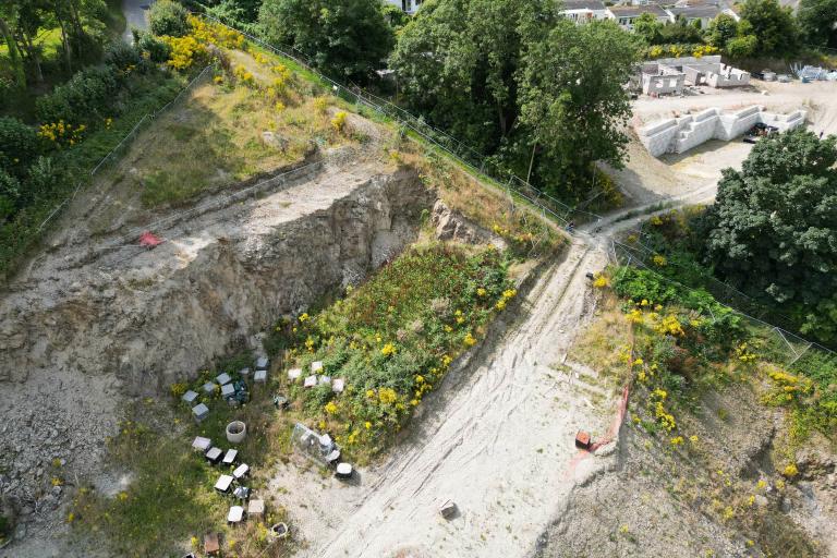 An aerial view of the Locks Hill development site. In the distance, you can see the uncompleted houses on the site.