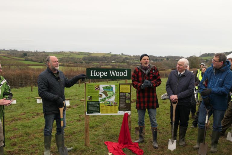 Julian Brazil unveiling the Hope Wood sign.