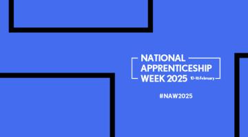 blue banner with black lines which reads national apprenticeships week 2025