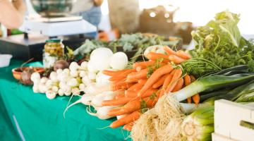 fruit and vegetables on a market stall